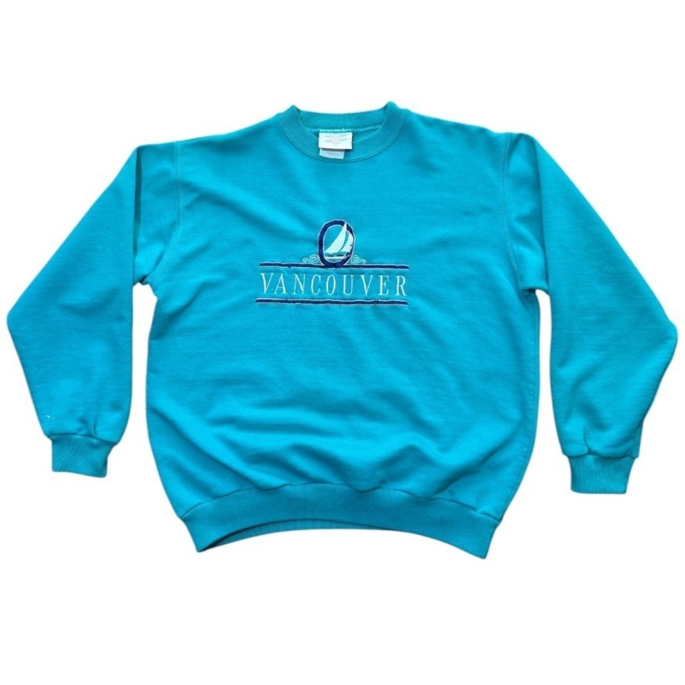 Vintage 90s Vancouver BC Canada Sailboat Art Embroidery Souvenir Tourist Sweater